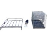 A 60s tubular car roof rack, with fittings - 36in x 37.5in; and a Slavic folding wire dog cage -