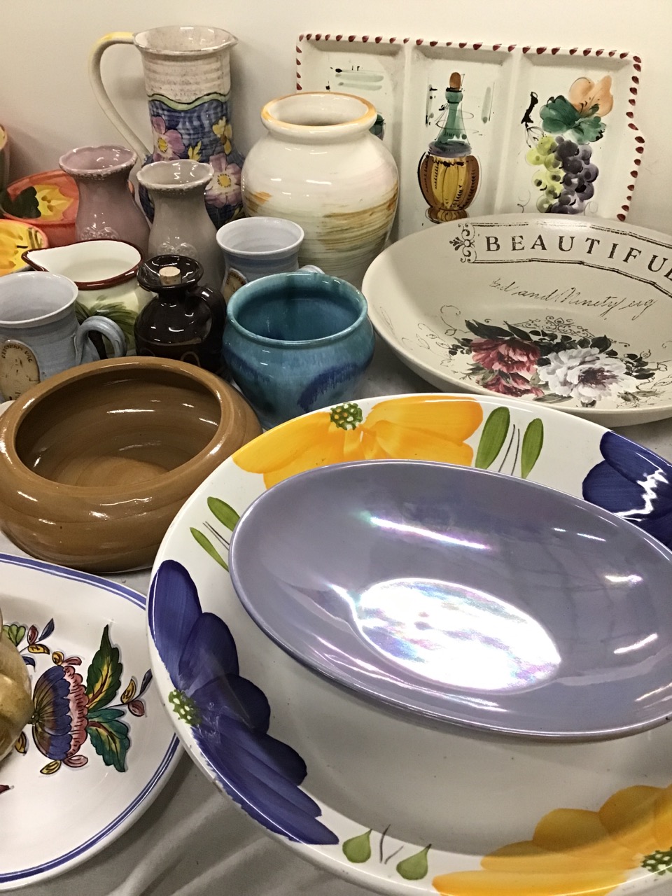 Miscellaneous ceramics - studio pottery bowls, mugs, vases & candle holder, a handpainted art deco - Image 3 of 3