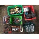 Miscellaneous tools - a Black & Decker router, a Linwood MP4 battery charger, spanners, pliers,