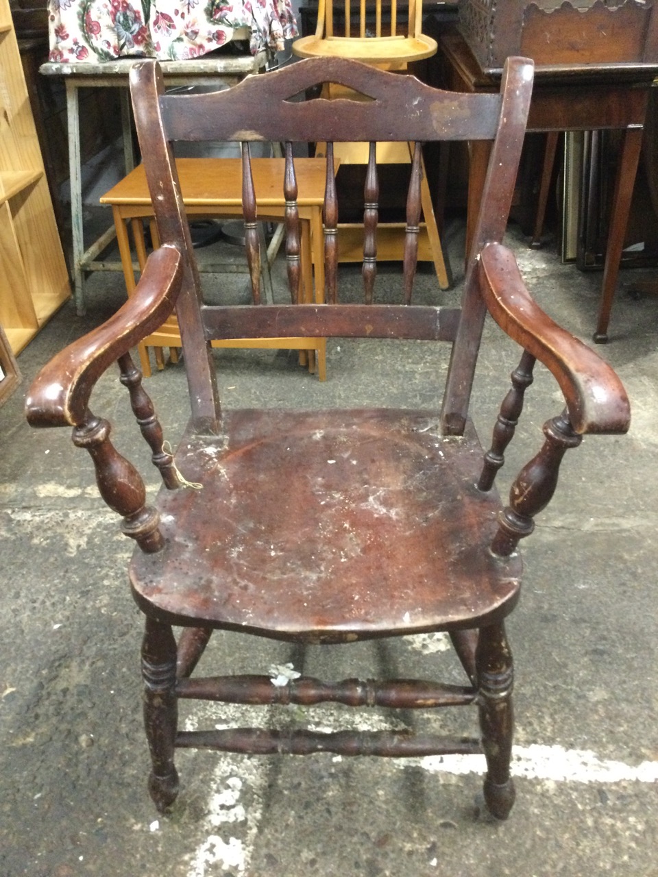 A late nineteenth century country armchair with spindles to back and shaped arms on turned - Image 2 of 3