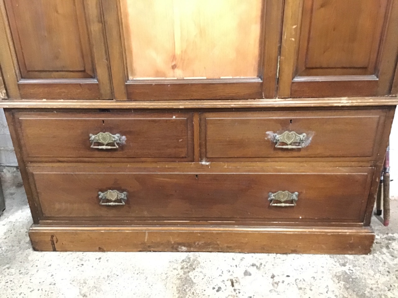 A late Victorian mahogany wardrobe, the dentil cornice above a central door flanked by carved - Image 3 of 3