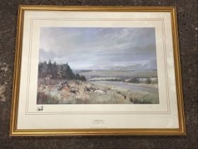 Lionel Edwards, coloured print, Northumberland hunting scene, titled Morpeth Hunt (South East End of
