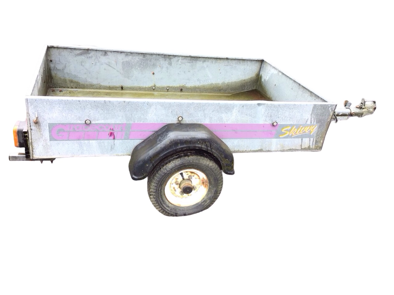 A galvanised Gracecourt trailer, the rectangular rigid side Skivey box on axel with pneumatic tyres,