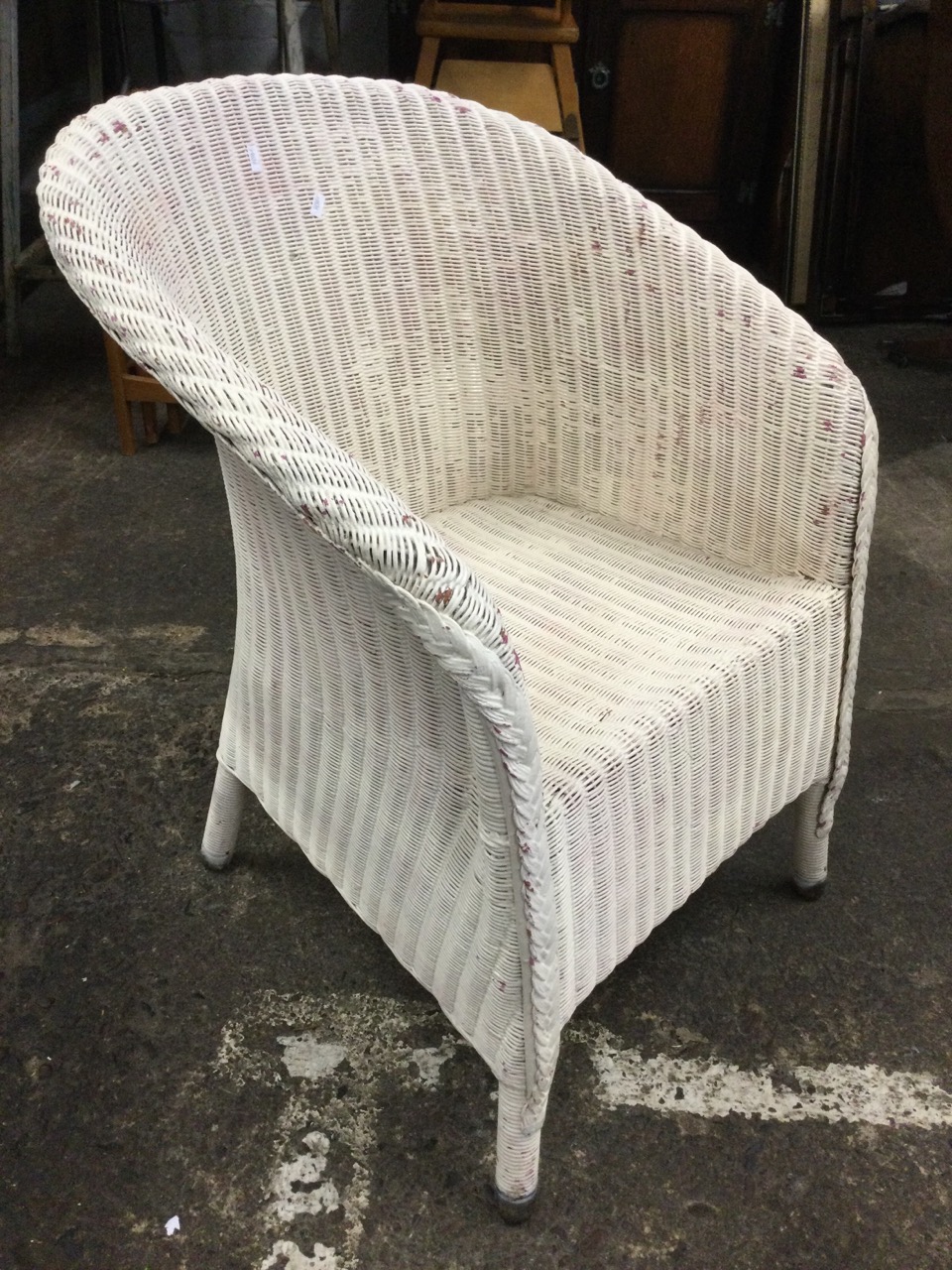 A Lloyd Loom style tub armchair with curved back and arms above a rectangular seat with deep - Image 3 of 3