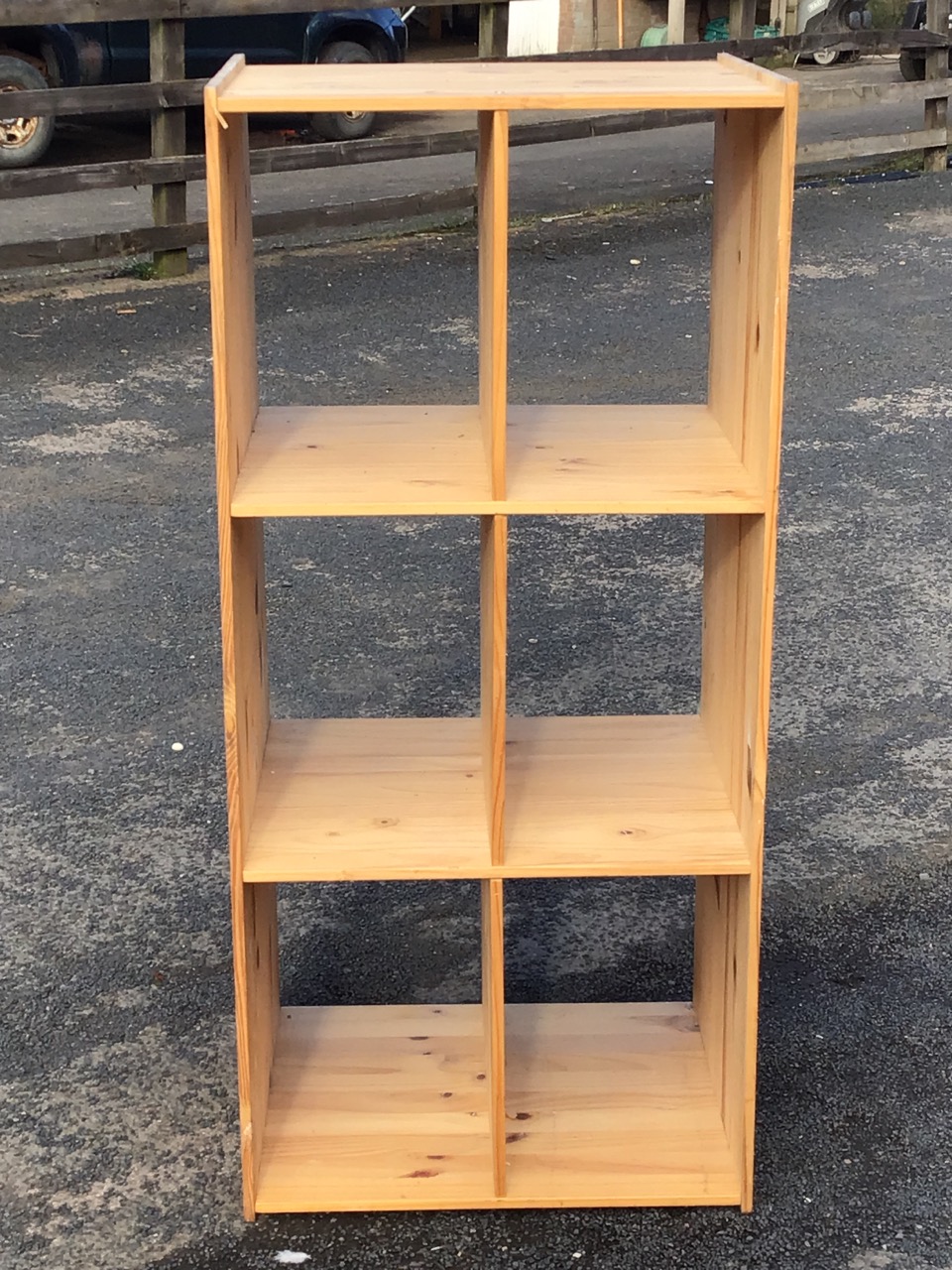 A pine shelf unit with six deep compartments. (22.75in x 19in x 49.75in) - Image 2 of 3
