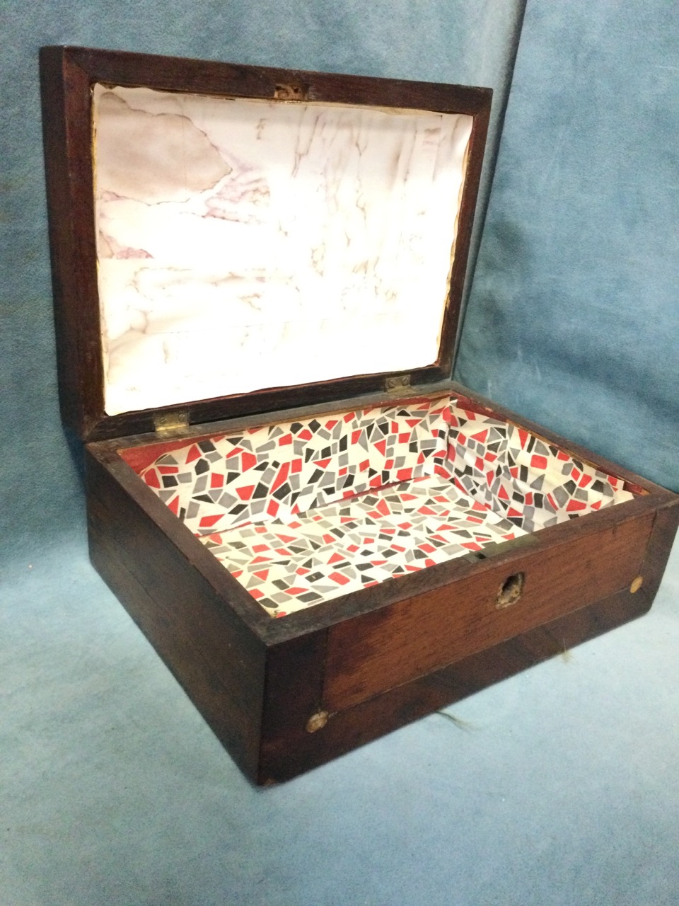 A Victorian mahogany writing box with brass mounts having drawer to side; a nineteenth century - Image 3 of 3