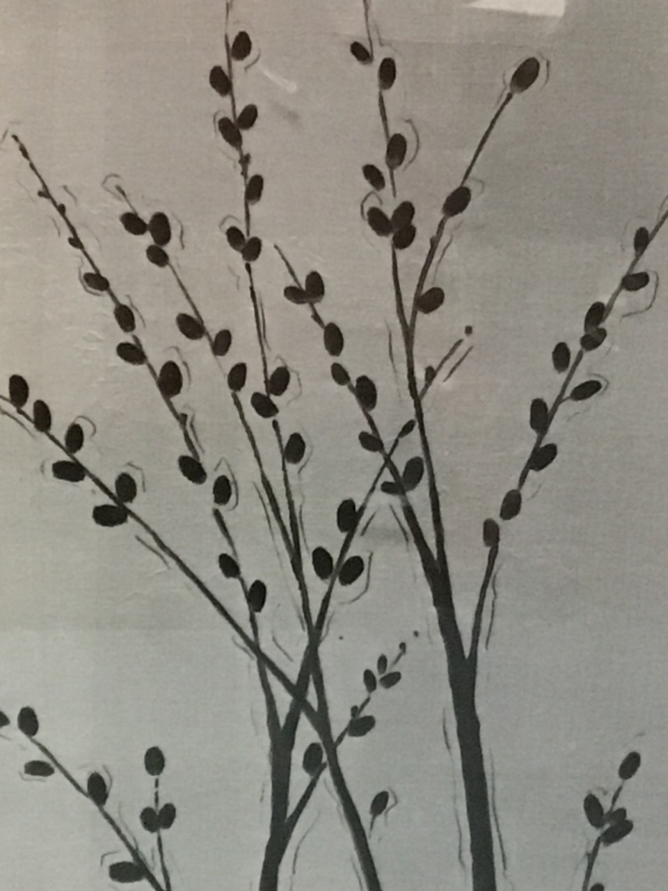 Cheryl Martin, metallic colour print, study of catkins, titled Platinum Shadow to verso, signed in - Image 2 of 3
