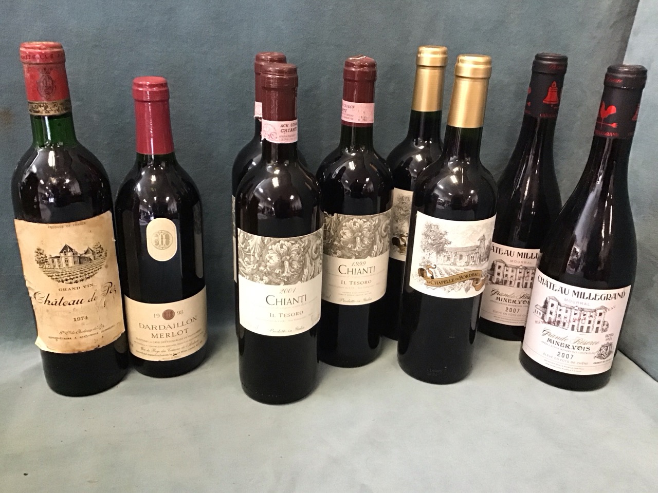 Nine bottles of French & Italian red wines - Château de Pez Gironde1974, two Château Millegrand