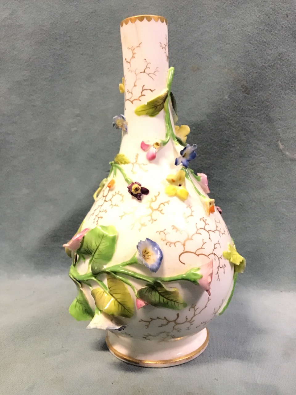 An early C19th Coalport porcelain Coalbrookdale floral encrusted bottle vase - 6in; and a C20th - Image 2 of 3