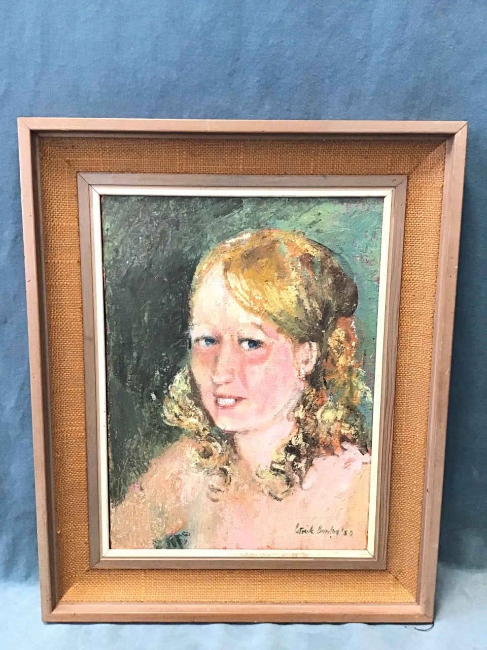 Patrick Barclay, oil on canvas, bust portrait of a young woman with blonde curls, signed, dated & - Image 3 of 3