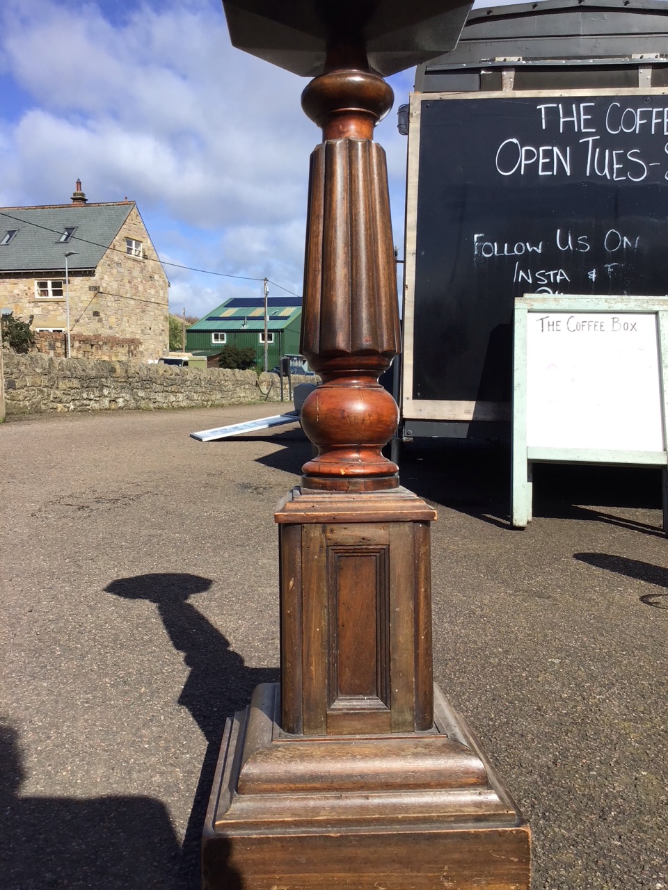 A Victorian jardiniere stand with octagonal platform on turned and fluted column above a panelled - Image 3 of 3