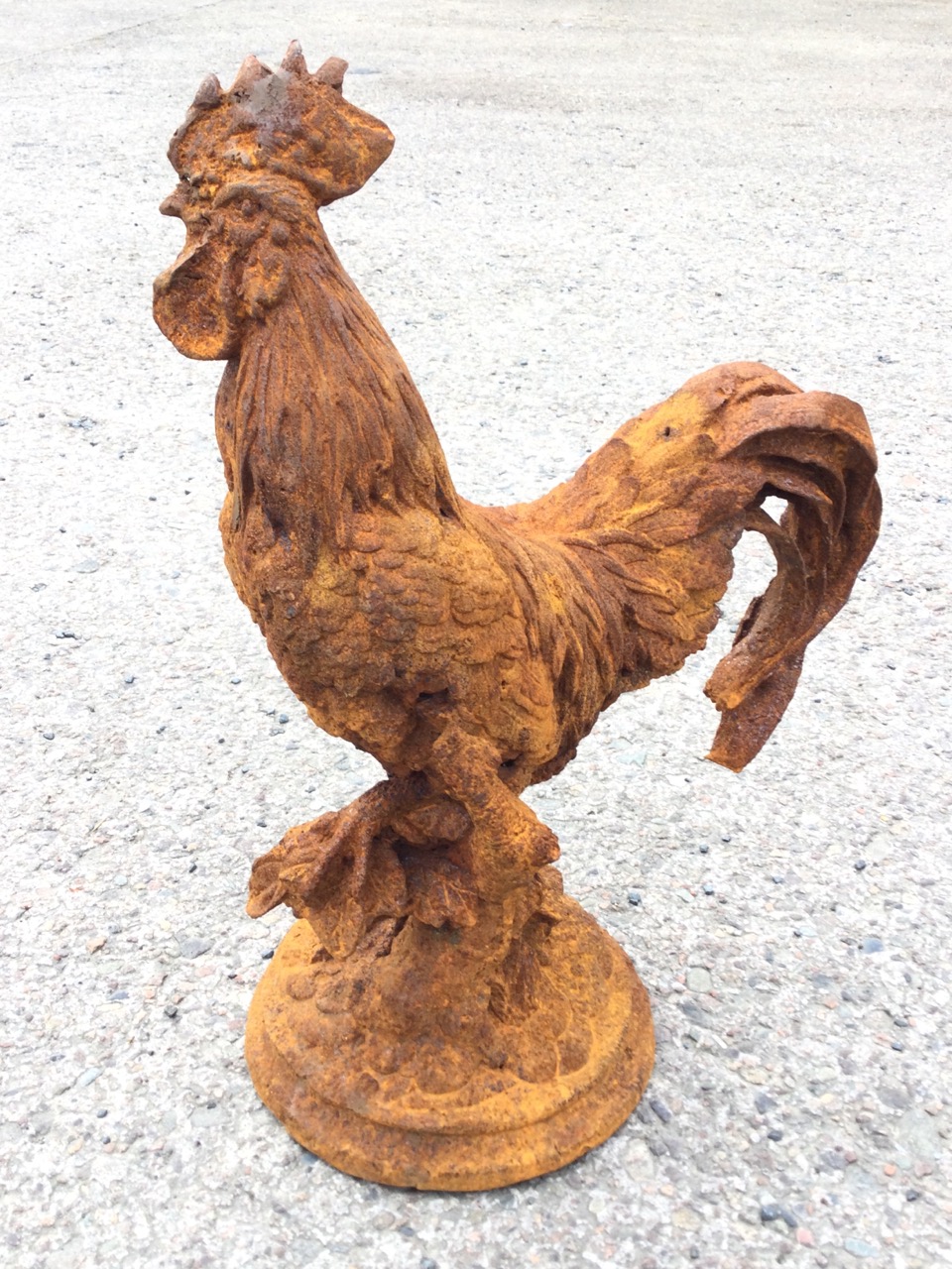 A rusty cast iron model of cockerel, raised on circular moulded base. (16.5in) - Image 2 of 3