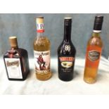 Three 70cl bottles - Cointreau, Captain Morgan Spiced Gold rum, Baileys Original Irish Cream, and