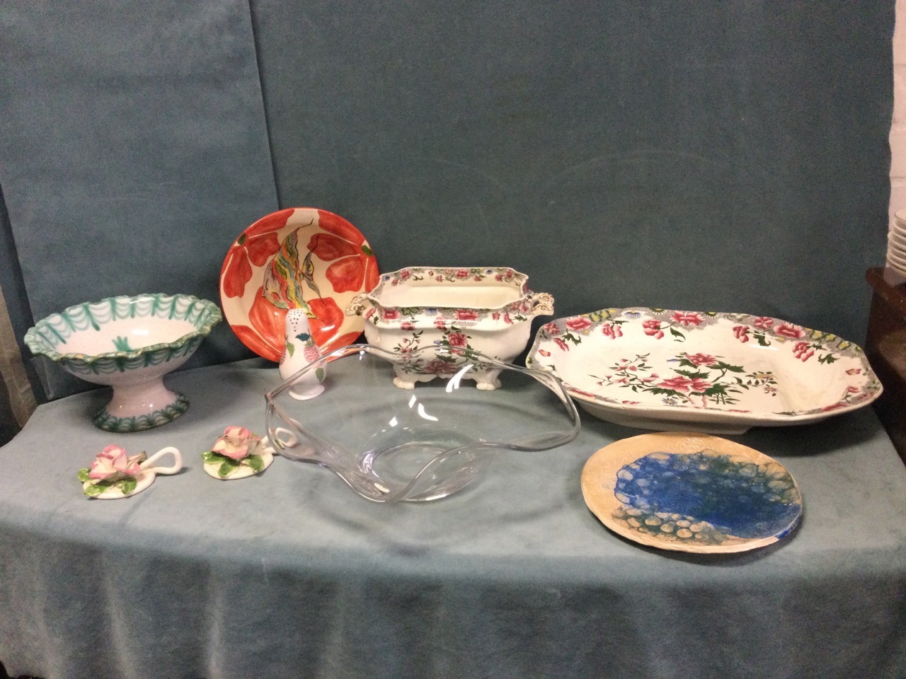Miscellaneous ceramics & glass - a French crystal Bayel waved bowl, studio pottery, a sugar
