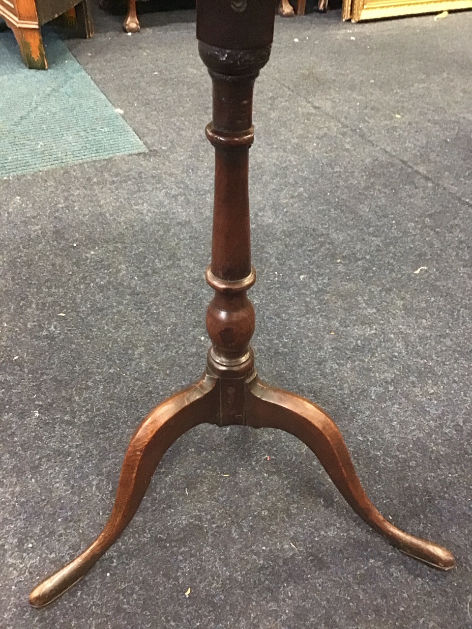 A George III yew occasional table with rounded square top above a baluster turned column, raised - Image 3 of 3
