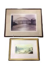 Ivan Lindsay, coloured prints, the Tyne bridges, signed in the print, mounted & framed - 19in x