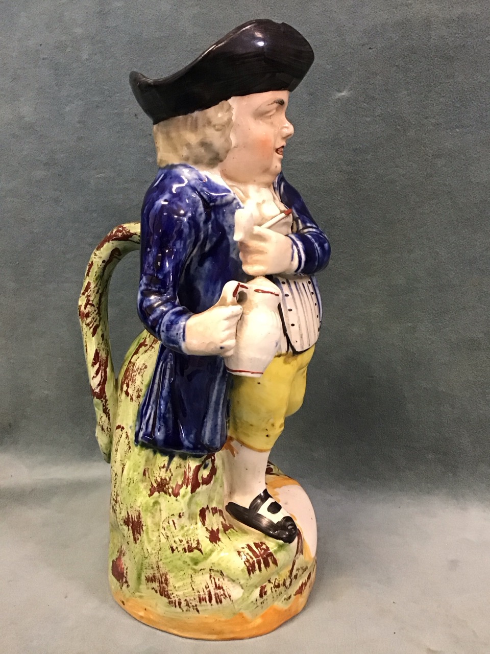 A C19th Staffordshire ceramic hearty goodfellow toby jug, the standing smiling figure holding a pipe - Image 3 of 3