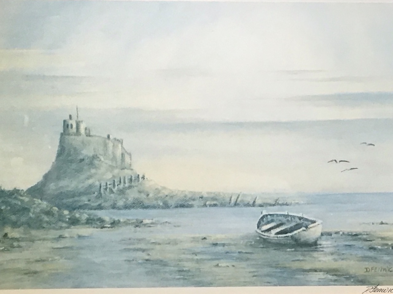 D Fenwick, a set of three coloured prints, Northumbrian coastal scenes - St Marys Island, Bamburgh - Image 3 of 3