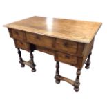 An early C18th French walnut Mazarin desk with moulded rectangular top above three frieze drawers