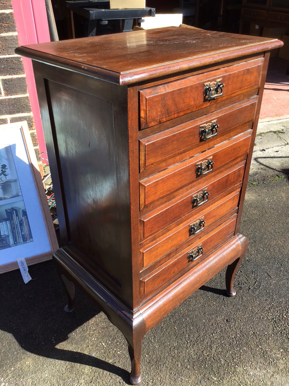 A late Victorian mahogany cabinet with moulded top above six fielded panelled drawers mounted with - Image 3 of 3