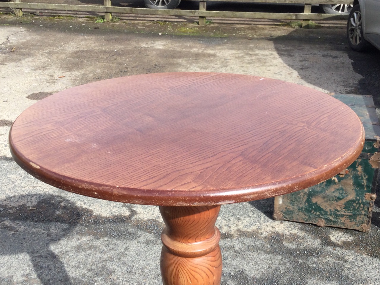 An oak & pine pedestal table with circular top on bulbous turned column above an octagonal stepped - Image 3 of 3