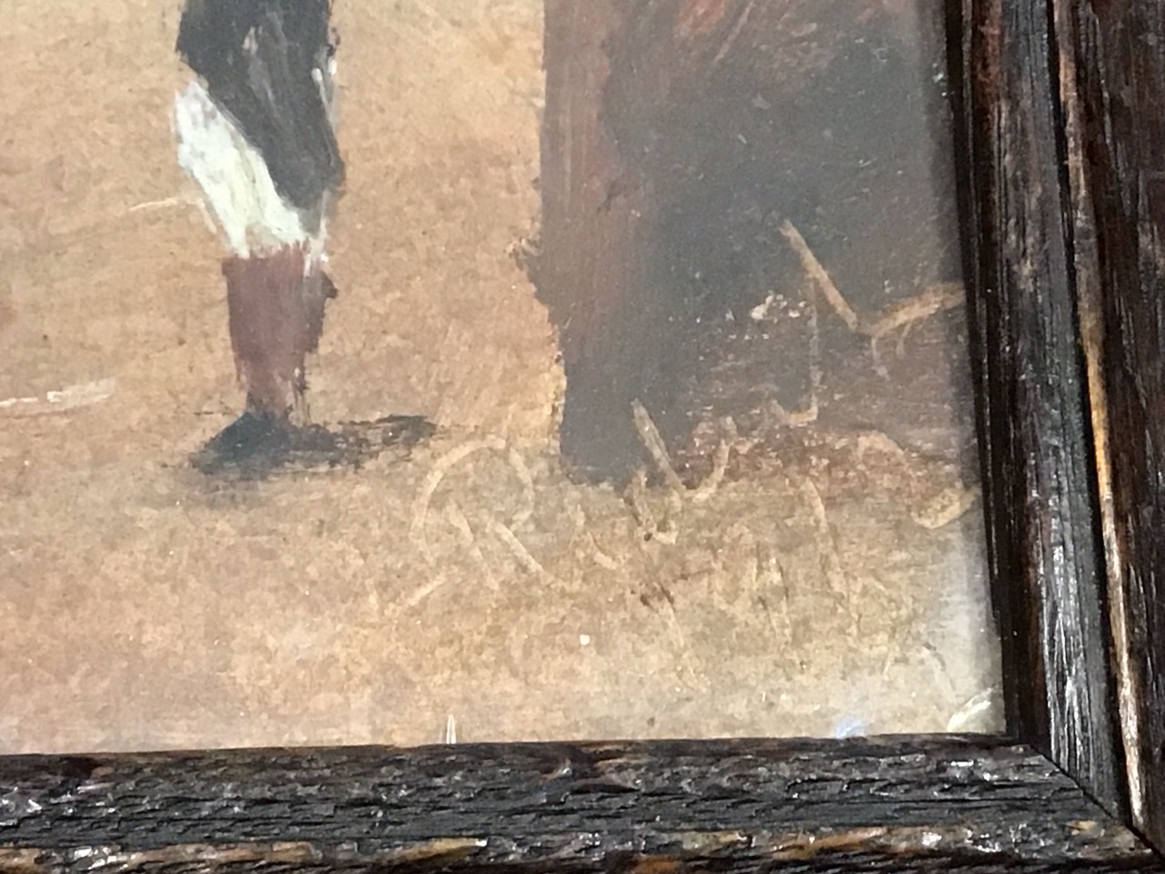 Philip Henry Rideout, oil on card, a stagecoach and rider outside a timbered inn, oak framed. (11. - Image 2 of 3