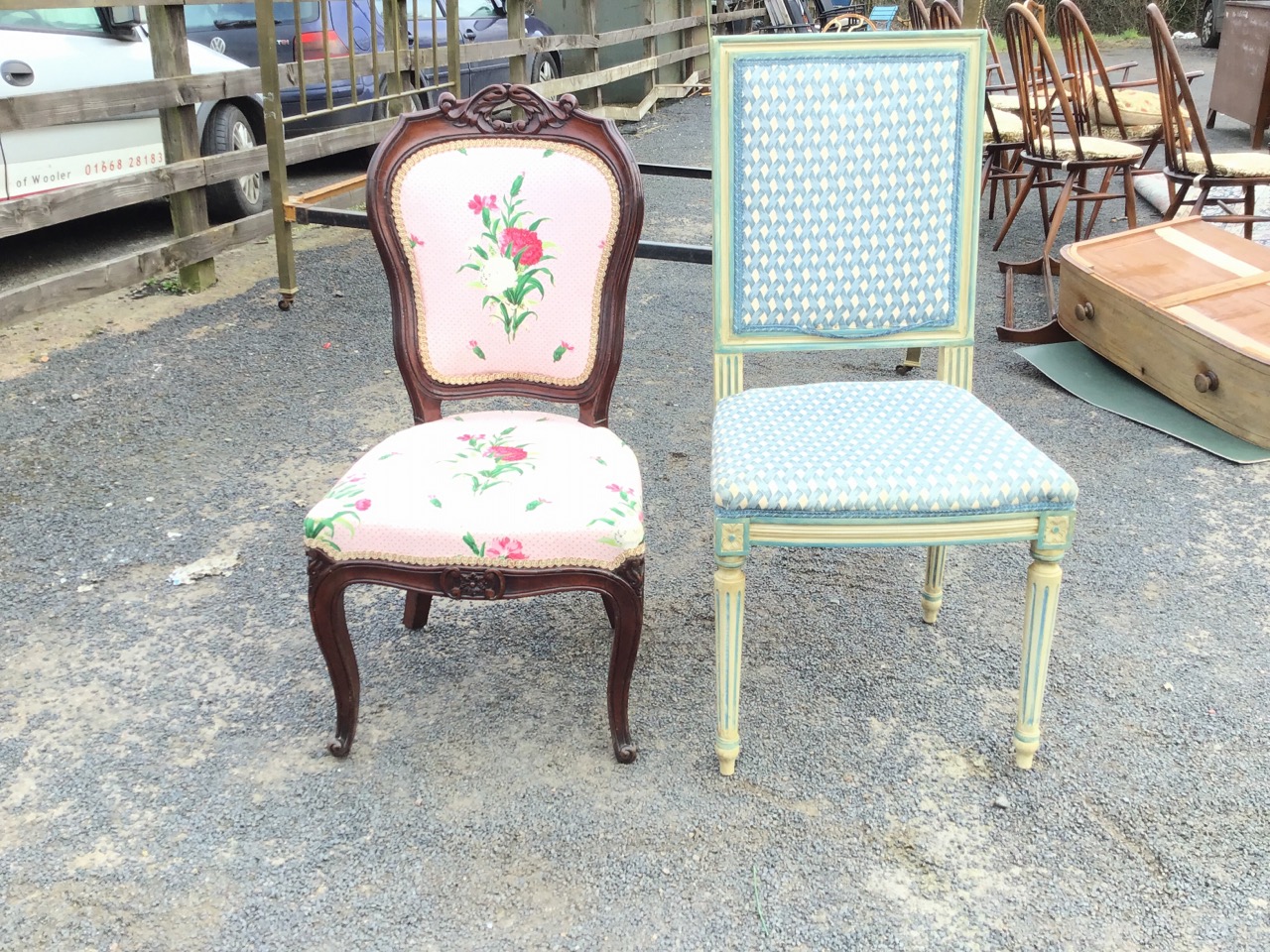 A Louis XVI style painted side chair with moulded rectangular padded back above a seat with - Image 2 of 3