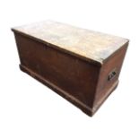 A Victorian pine blanket box with candle box to interior, having various C19th engravings &