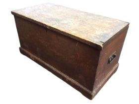 A Victorian pine blanket box with candle box to interior, having various C19th engravings &