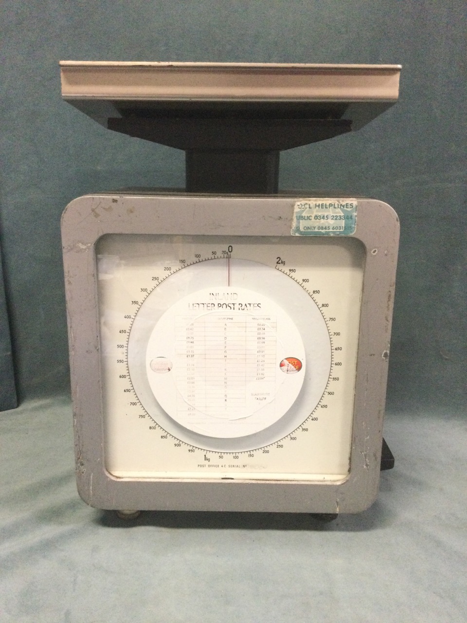 A set of 2006 Post Office scales by Avery Weigh-Tronix, with rounded square two-sided dial to
