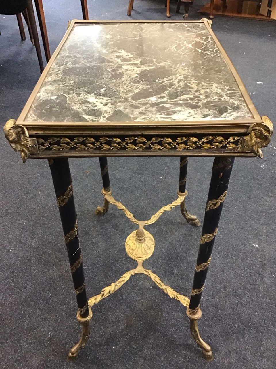 A C19th rectangular Louis XVI style marble top ebonised and ormolu mounted guéridon centre table - Image 3 of 3
