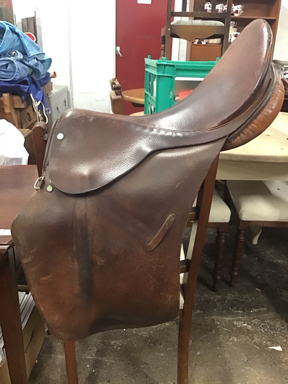 A leather general purpose saddle by Eldonian Brooks Ltd; two lunge whips; four riding crops; a - Image 2 of 3