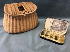 A tin fly fishing box by Ogden Smiths - London containing various salmon flies - 6in; and a