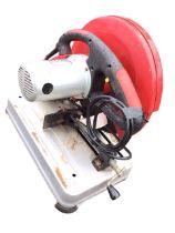 A Clarke electric metalwork chop saw with 2200w motor on rectangular stand.