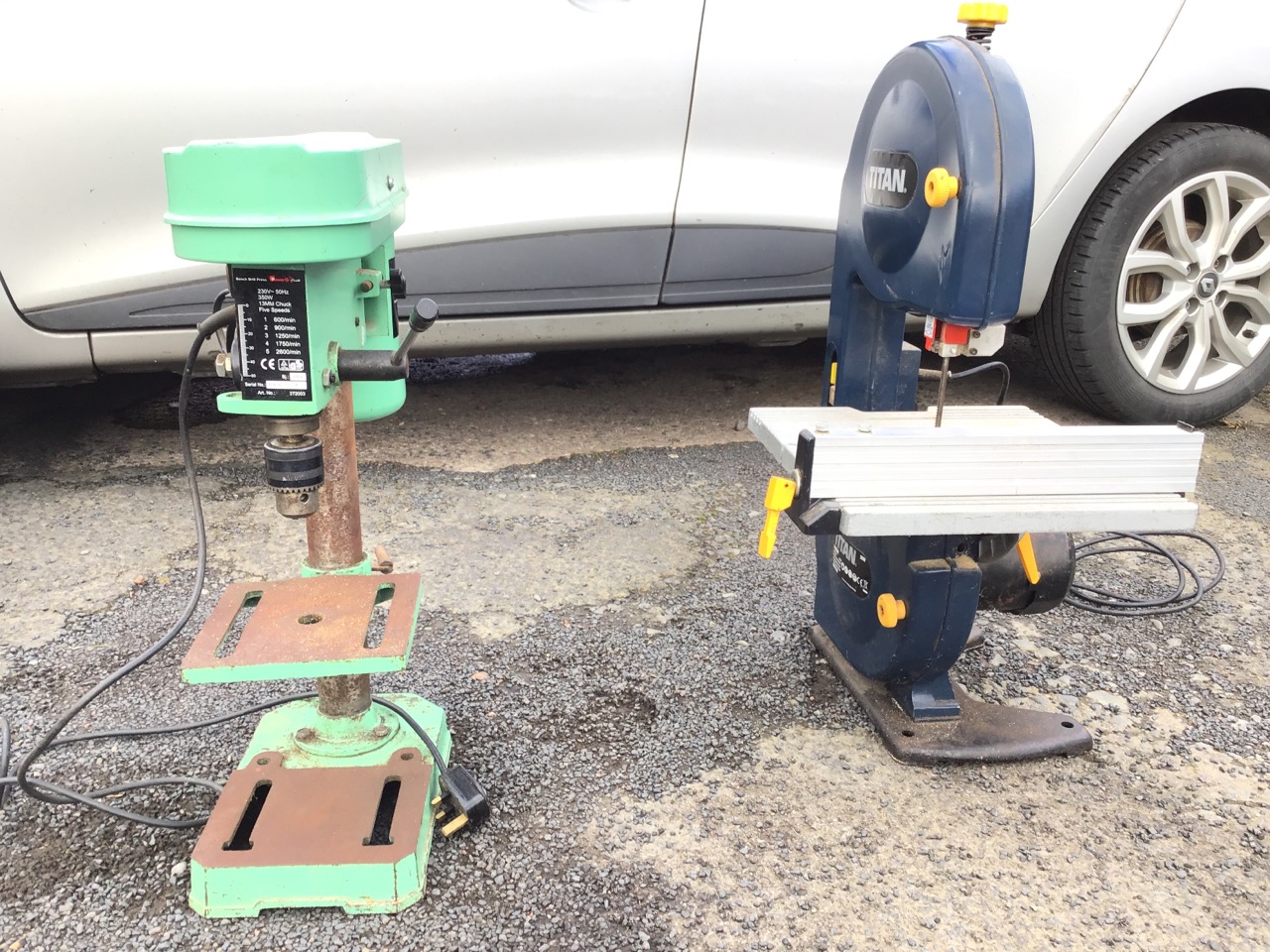 A Titan electric band saw on stand with adjustable cutting platform; and a Power Gplus 350w bench - Image 3 of 3