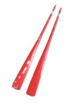 A pair of long 9ft painted tapering chamfered sweep oars. (108.5in) (2)