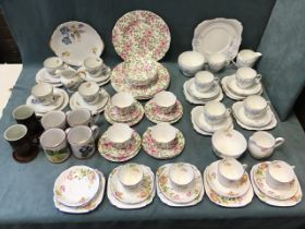 Miscellaneous tea services - Grafton in the Royston pattern, Durham China decorated with gentians,