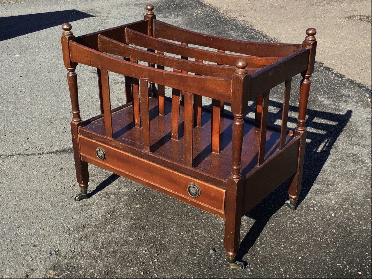 A Georgian style mahogany canterbury with three divisions framed by slats having turned - Image 3 of 3