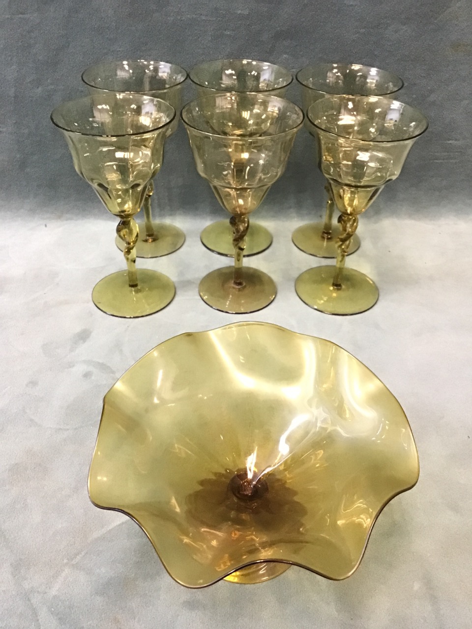 A set of six Victorian wine glasses by James Powell & Sons Whitefriars, design c.1860 attributed