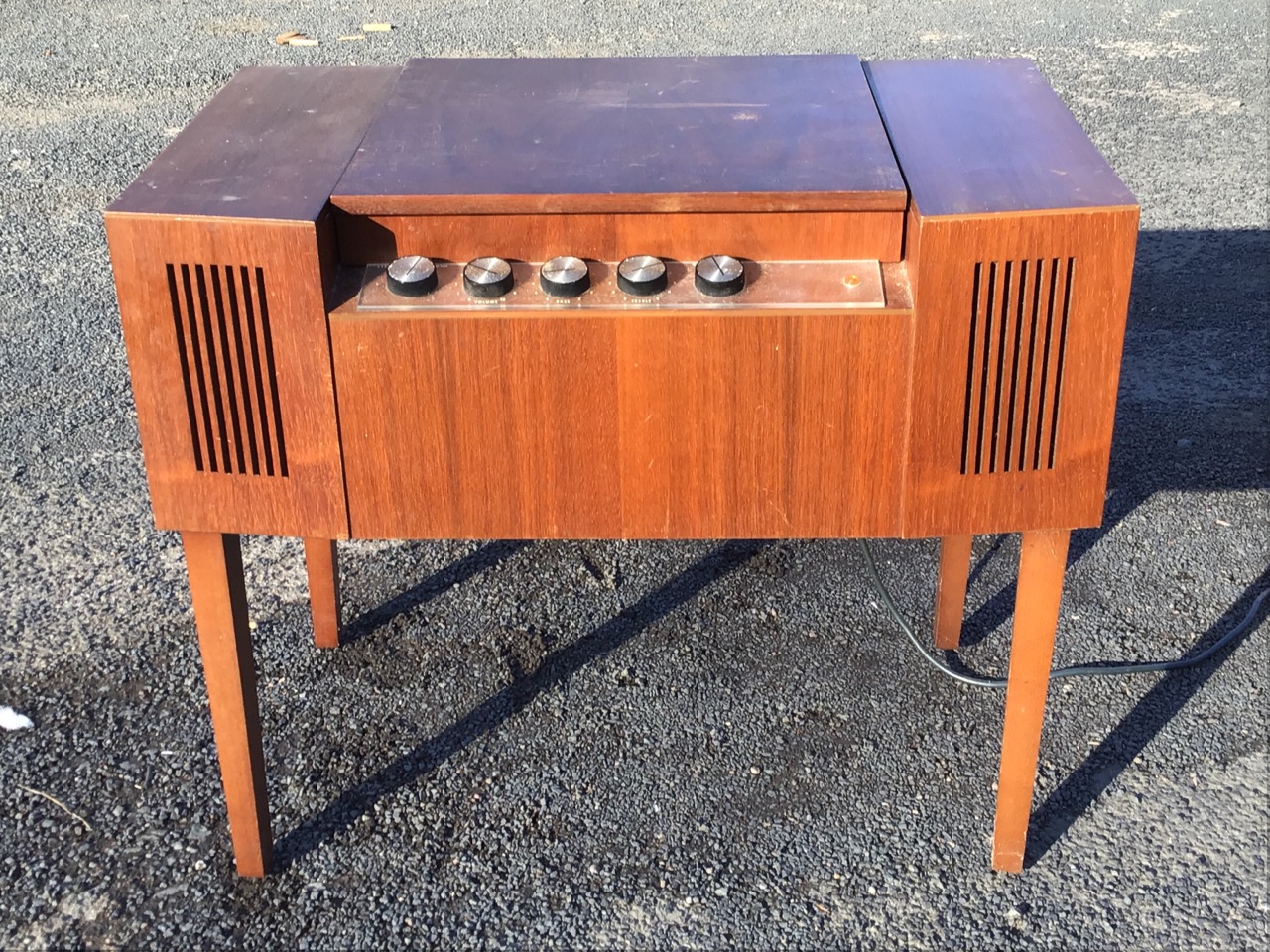 A 60s mahogany HMV stereo record player with perspex control panel and brushed aluminium knobs - Image 3 of 3
