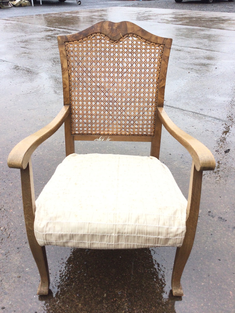 A 20s walnut armchair with waved crestrail and caned back above an upholstered rectangular seat - Image 2 of 3