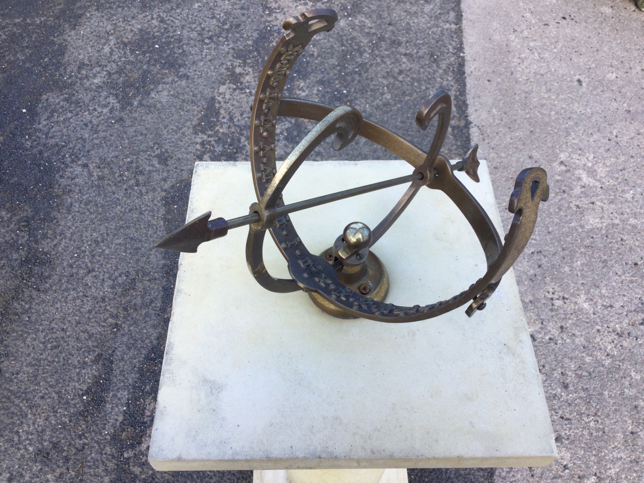 A reproduction brass orrery sundial with armillary sphere on baluster shaped stone column on - Image 3 of 3