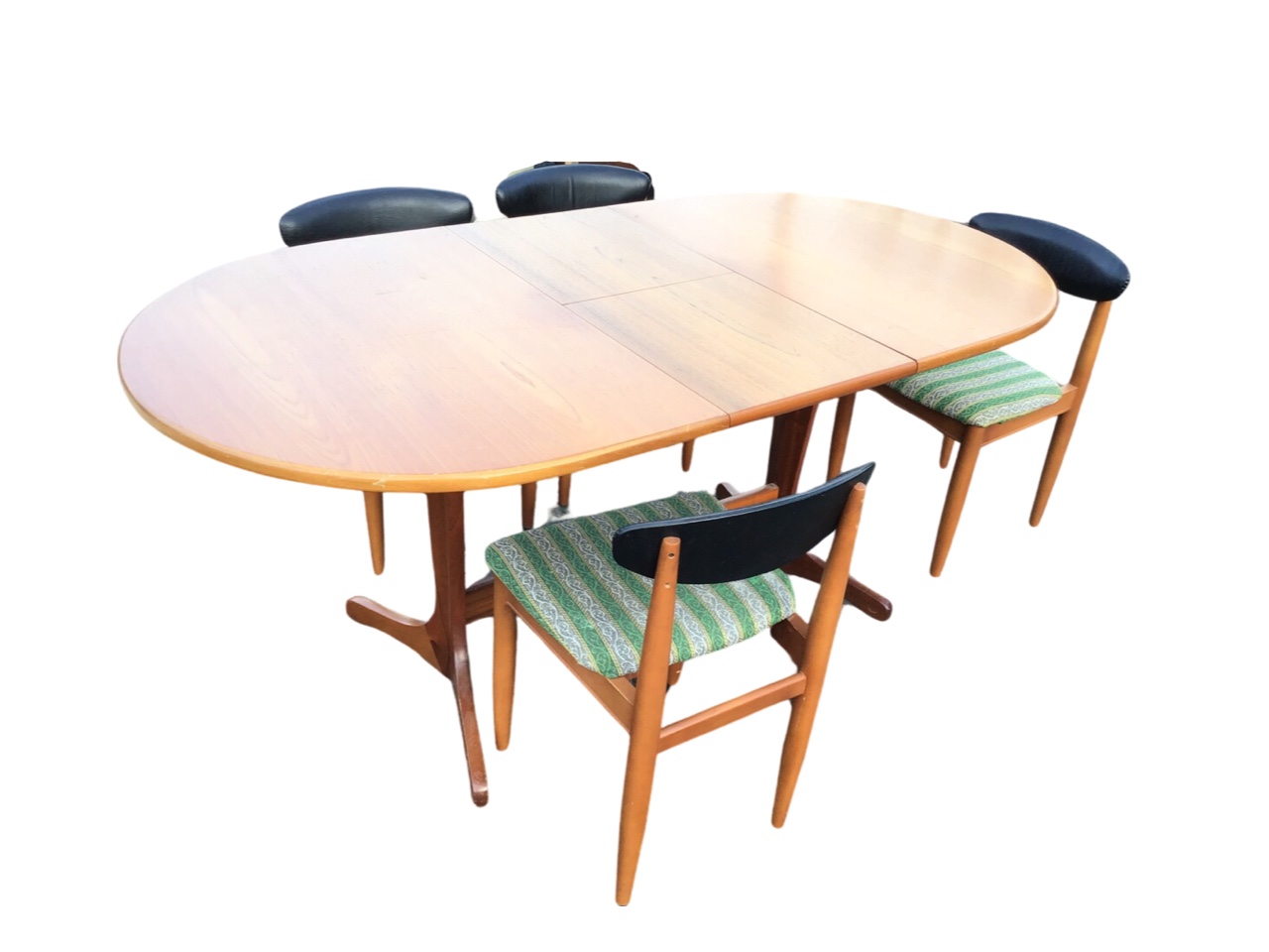 A 70s teak dining table and chair set by Sutcliffe Furniture, the oval top with integral leaf on - Image 2 of 3
