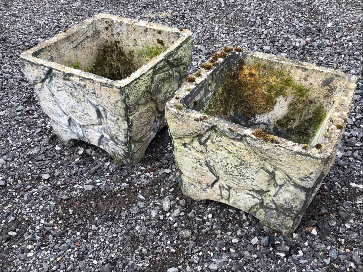 A pair of square composition stone tapering garden tubs naturalistically cast as rocks above - Image 3 of 3