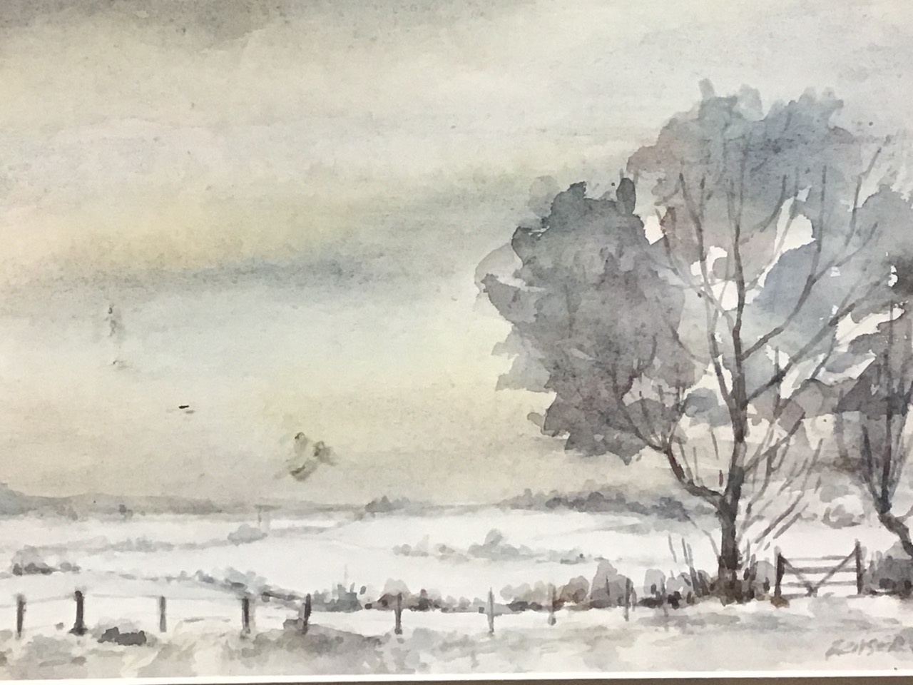 Bob Fraser, watercolour, snowy landscape, titled West Linton on label to verso, mounted & framed - - Image 2 of 3