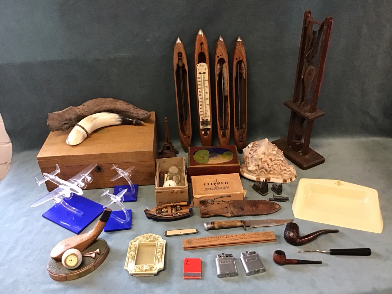 Miscellaneous collectors items - wood acrobat toy, a Victorian mahogany box, a seashell, perspex