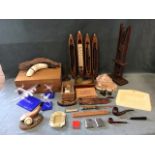 Miscellaneous collectors items - wood acrobat toy, a Victorian mahogany box, a seashell, perspex