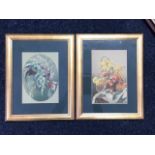 Two Victorian chromolithograph prints - a basket of tulips - 7.5in x 11.25in and frosted winter