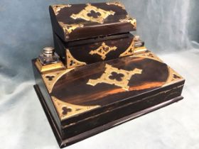 A Victorian coromandel writing box with gothic gilt brass mounts, the top with a stationery box