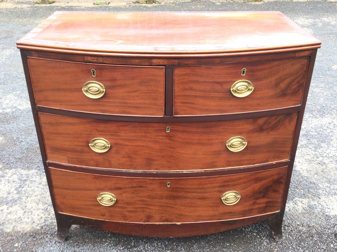 A regency mahogany bowfronted chest of drawers with crossbanded top above two short and two long - Image 2 of 3